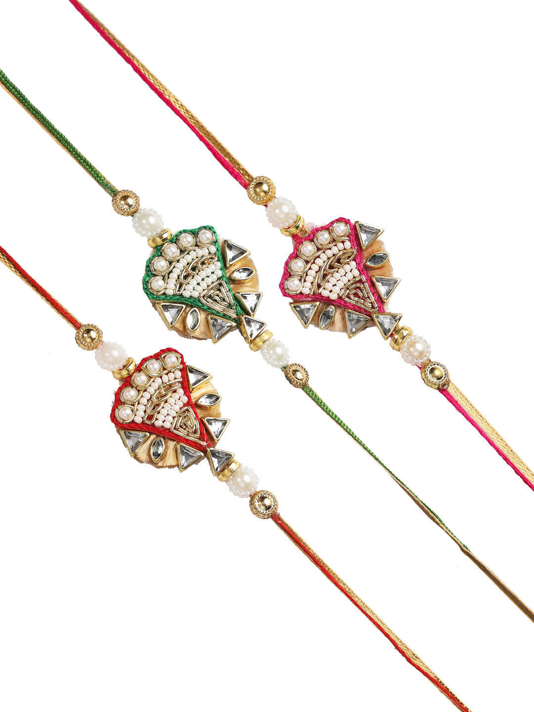 Colourfully Embellished Rakhi with Beads Set of Three - Only Rakhi (PST22706_3)