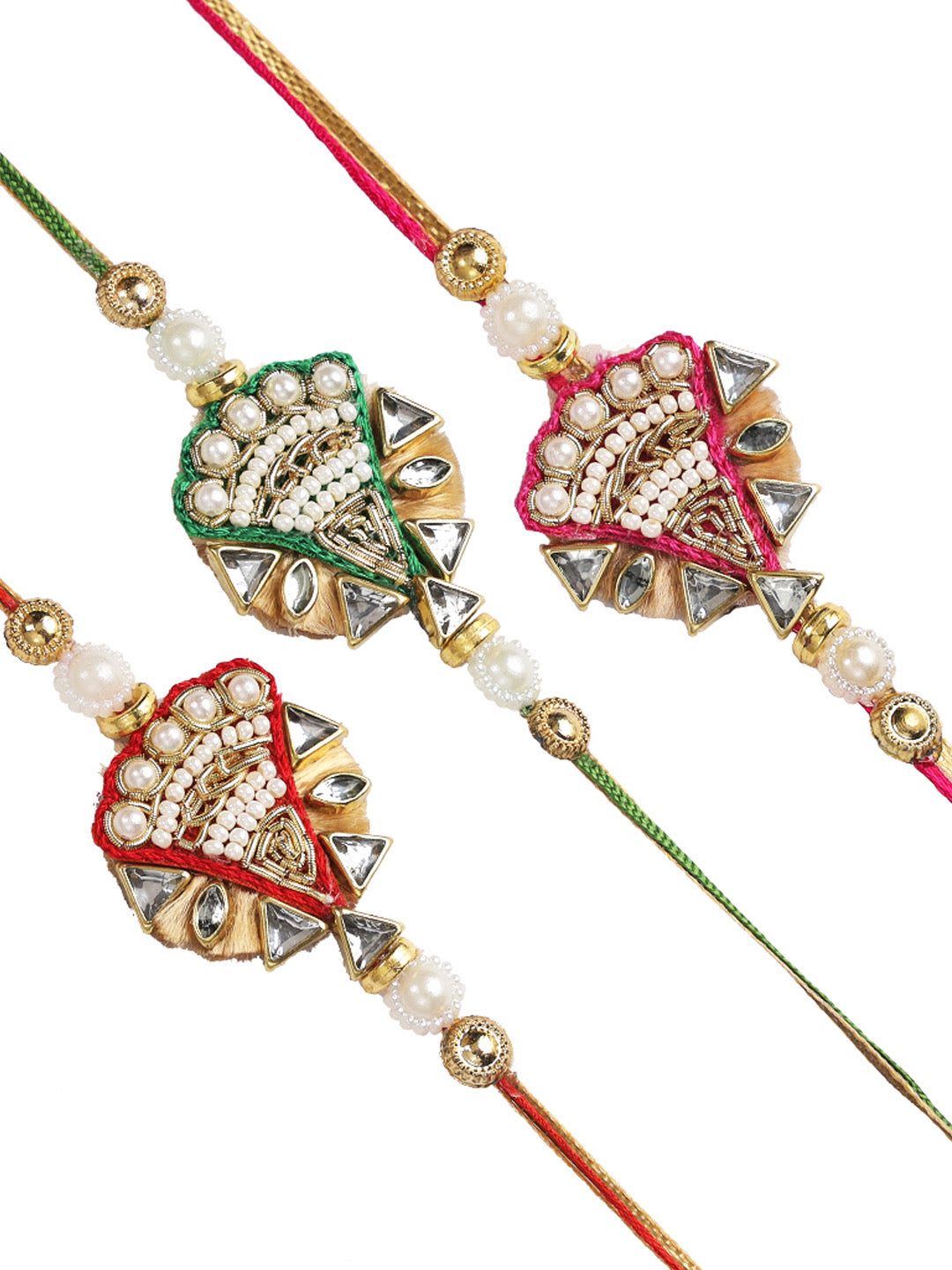 Colourfully Embellished Rakhi with Beads Set of Three - Only Rakhi (PST22706_3)