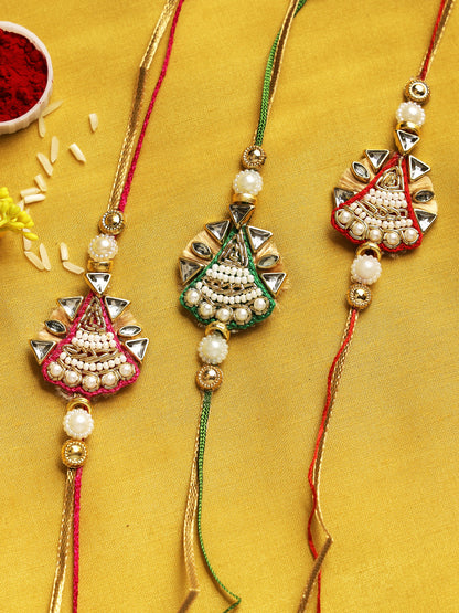 Colourfully Embellished Rakhi with Beads Set of Three - Only Rakhi (PST22706_3)