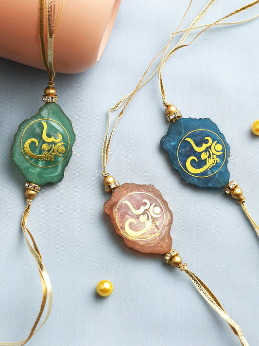 Divinely Stone Om Rakhi Set of Three - Only Rakhi (PST22707_3)