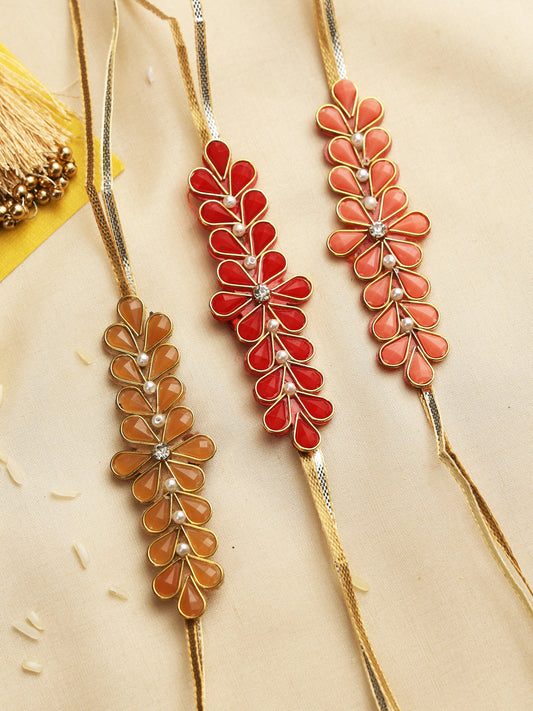 Handcrafted Raisin Leaf Rakhi With Golden Wirework Set of Three - Only Rakhi (PST22709_3)