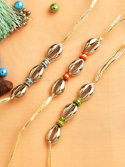 Golden Shell Beaded Rakhi Set of Three - Only Rakhi (PST22710_3)