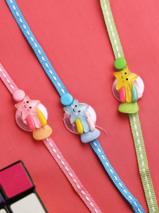 Star and Rainbow Rakhi for Kids Set of Three - Only Rakhi (PST22715_3)