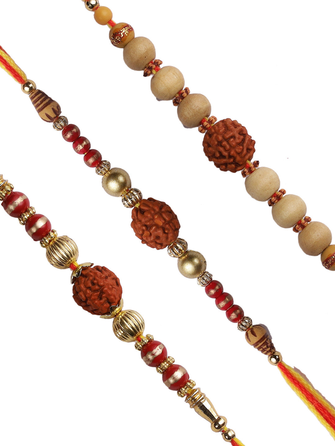 Rudraksh and Sandalwood Beads Rakhi set of Three - Only Rakhi (PST22721_3)