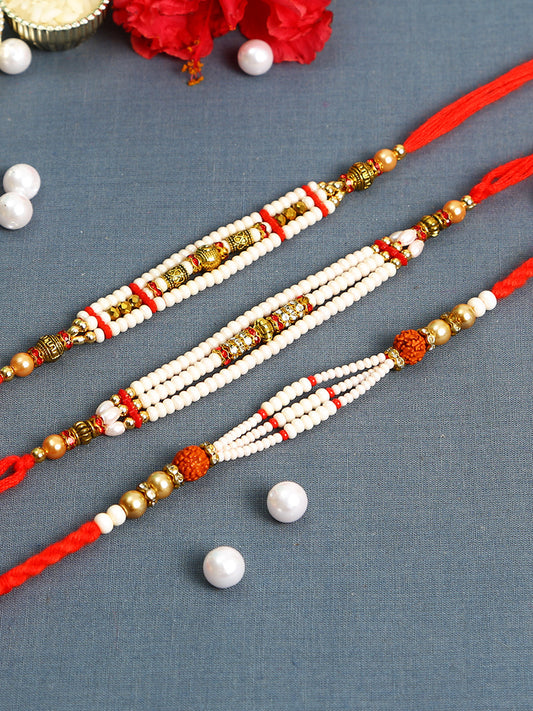 Beautiful Pearl and Beads Set of Three Rakhi - Only Rakhi (PST22723_3)