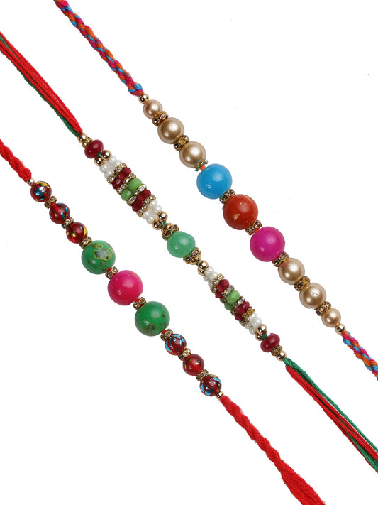 Fancy Multicolour Beads Rakhi set of Three - Only Rakhi (PST22724_3)