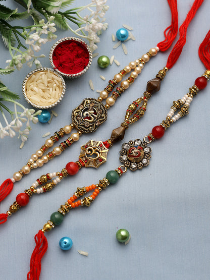 Traditional Golden OM Rakhi Set of Three - Only Rakhi (PST22726_3)