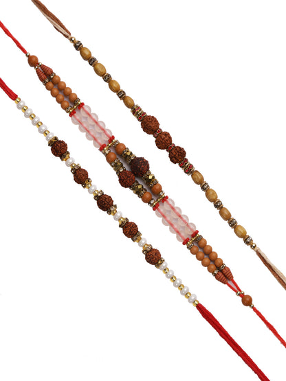 Auspicious Rudraksh and Beads Rakhi Set of Three - Only Rakhi (PST22727_3)