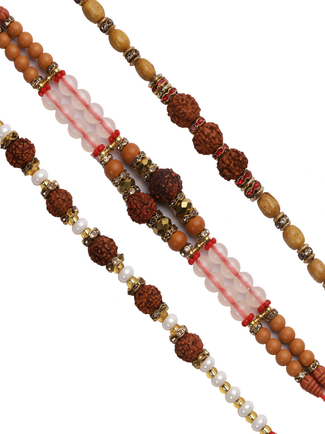 Auspicious Rudraksh and Beads Rakhi Set of Three - Only Rakhi (PST22727_3)