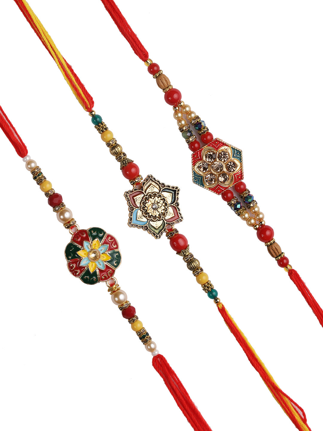 Traditional Meena work Rakhi set of Three - Only Rakhi (PST22729_3)