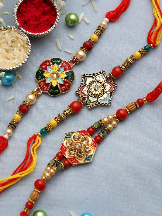 Traditional Meena work Rakhi set of Three - Only Rakhi (PST22729_3)