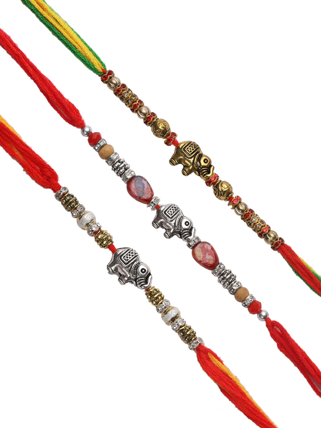 Golden and Silver Elephant Rakhi set of Three - Only Rakhi (PST22731_3)