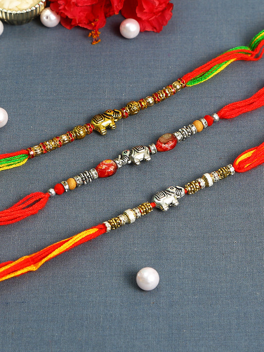 Golden and Silver Elephant Rakhi set of Three - Only Rakhi (PST22731_3)