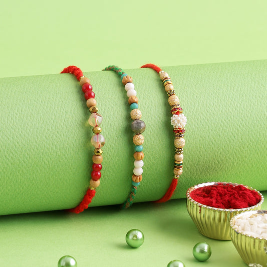 Beautiful Pearl and Beads Set of Three Rakhi - Only Rakhi (PST22746_3)