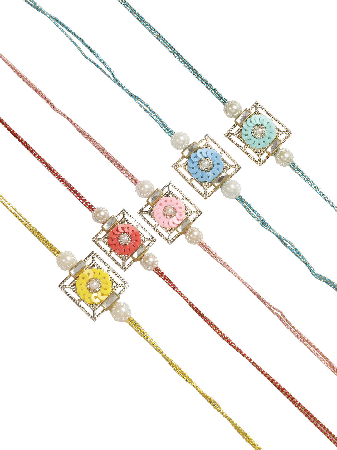 Sequin Embellished Floral Rakhi Set of Five - Only Rakhi (PST22801_5)