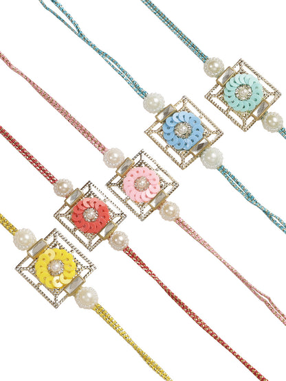 Sequin Embellished Floral Rakhi Set of Five - Only Rakhi (PST22801_5)