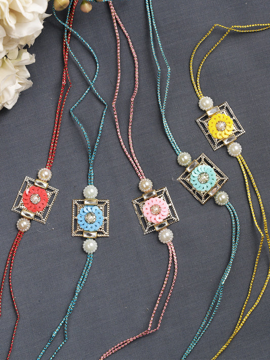 Sequin Embellished Floral Rakhi Set of Five - Only Rakhi (PST22801_5)