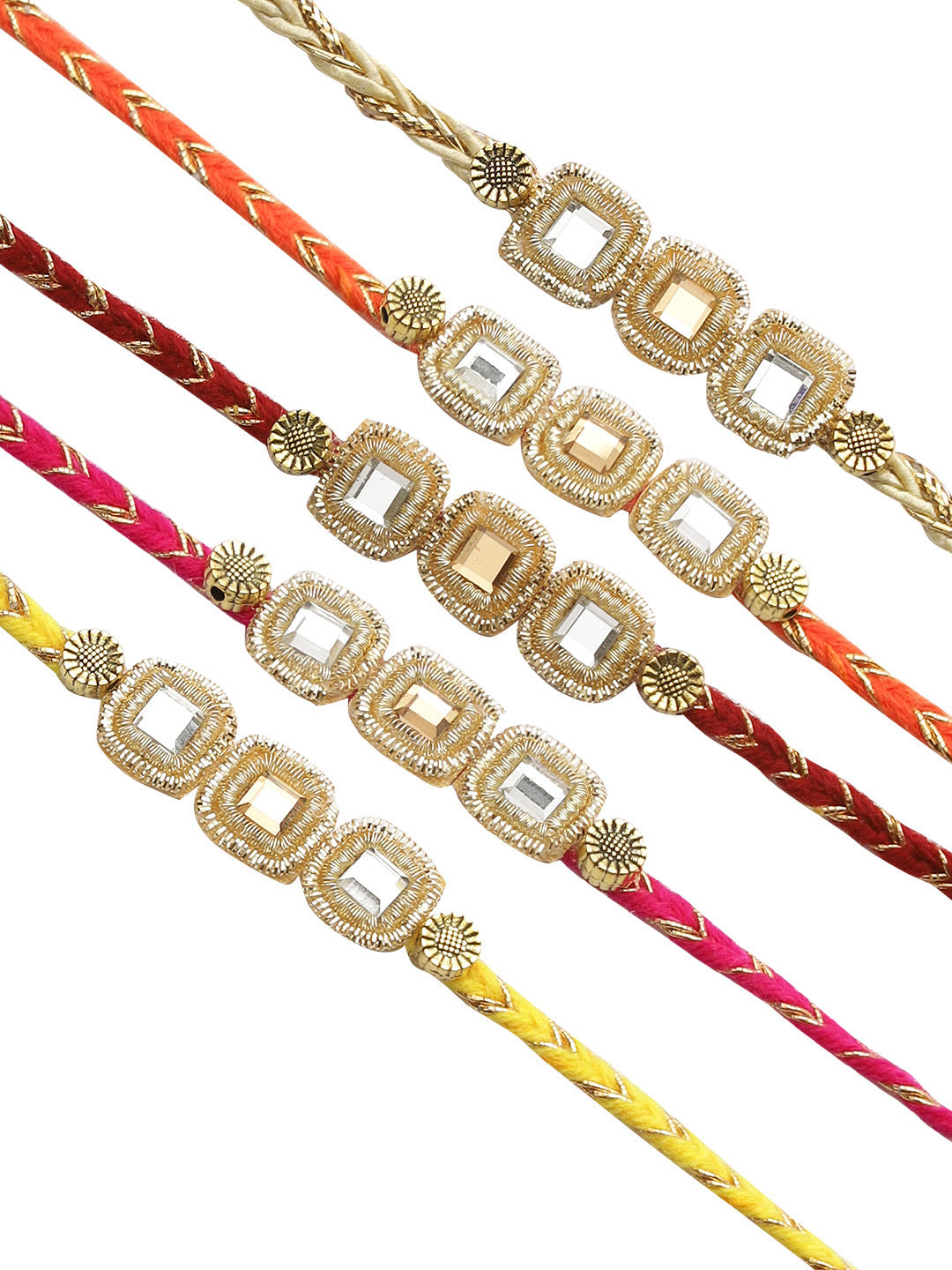 Dazzling Gold Toned Mirror-work Rakhi Set of Five - Only Rakhi (PST22803_5)