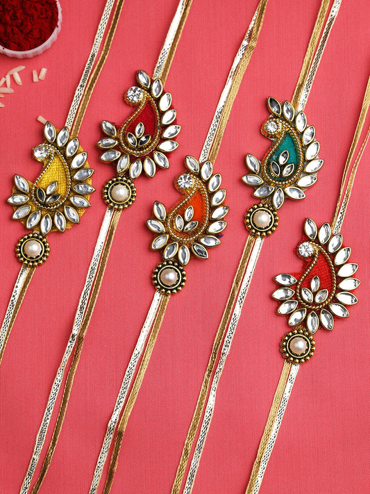 Traditional Kundan Work Kalash Rakhi Set of Five - Only Rakhi (PST22808_5)