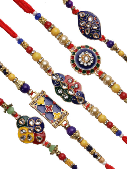 Colourful Meena Work Traditional Rakhi set of Five - Only Rakhi (PST22811_5)
