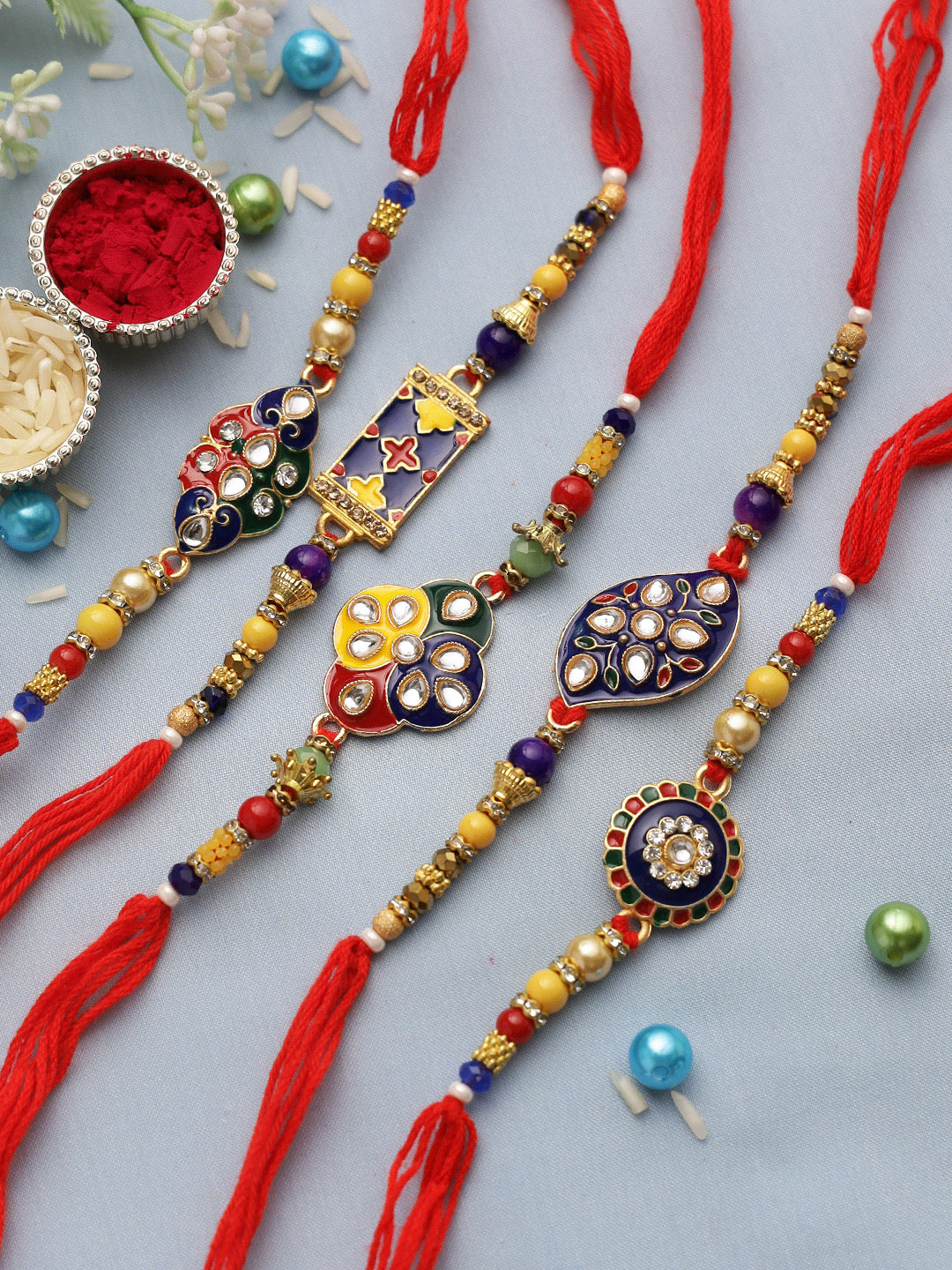 Colourful Meena Work Traditional Rakhi set of Five - Only Rakhi (PST22811_5)