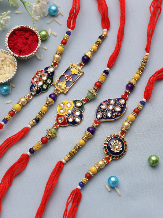 Colourful Meena Work Traditional Rakhi set of Five - Only Rakhi (PST22811_5)