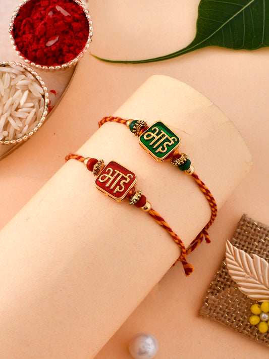 ‘BHAI’ Gold Embossed Rakhi Set of Two - Only Rakhi (PST2303_2)