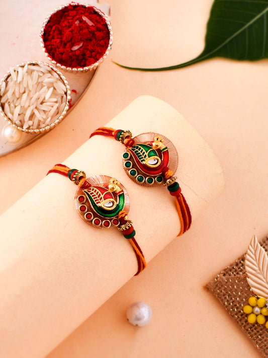 Beautiful Swarovski and Kundan Studded Rakhi Set of Two - Only Rakhi (PST2306_2)