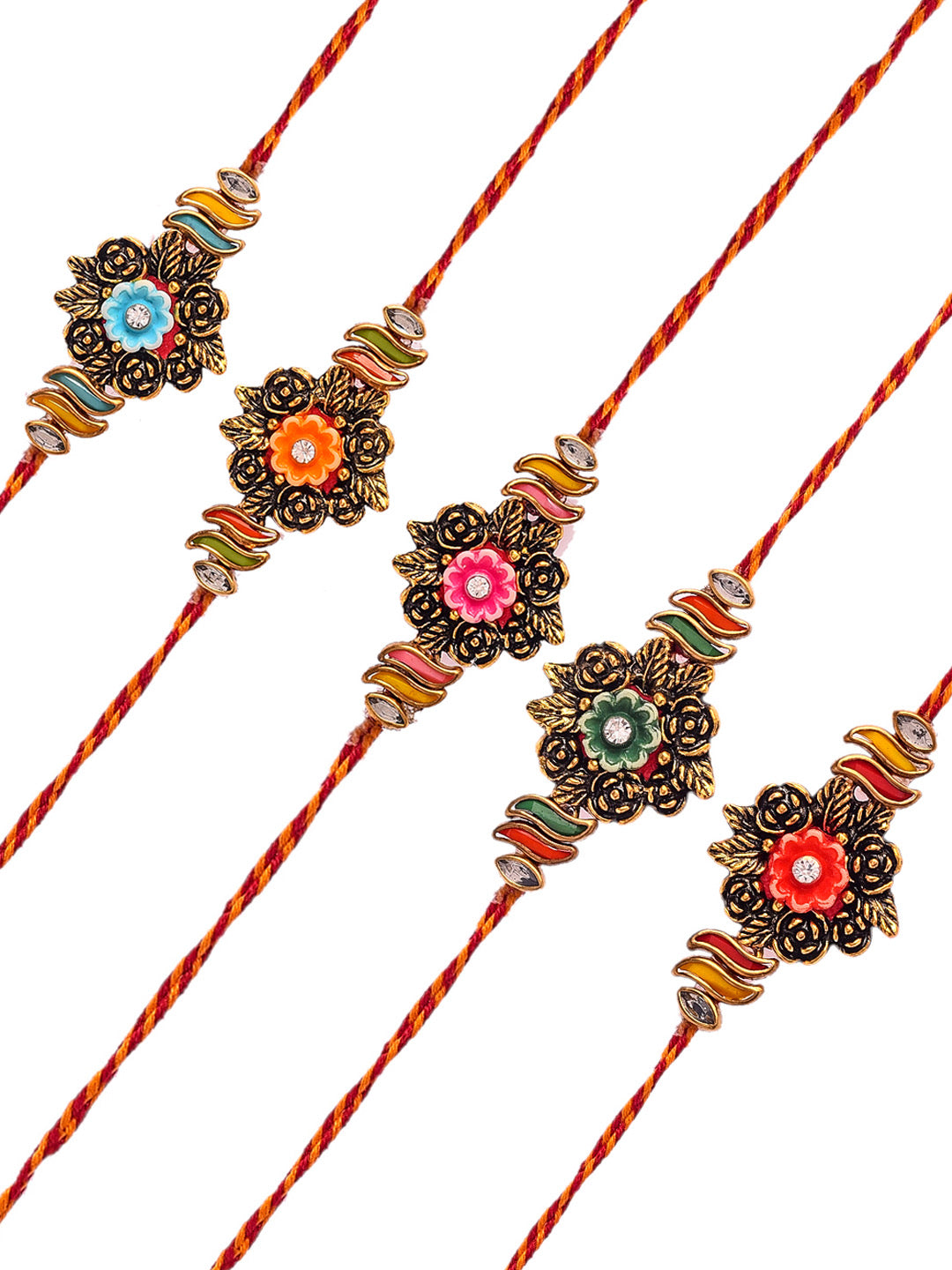 Set of 5 Floral Engraved Royal Rakhi - Only Rakhi (PST23101_5)