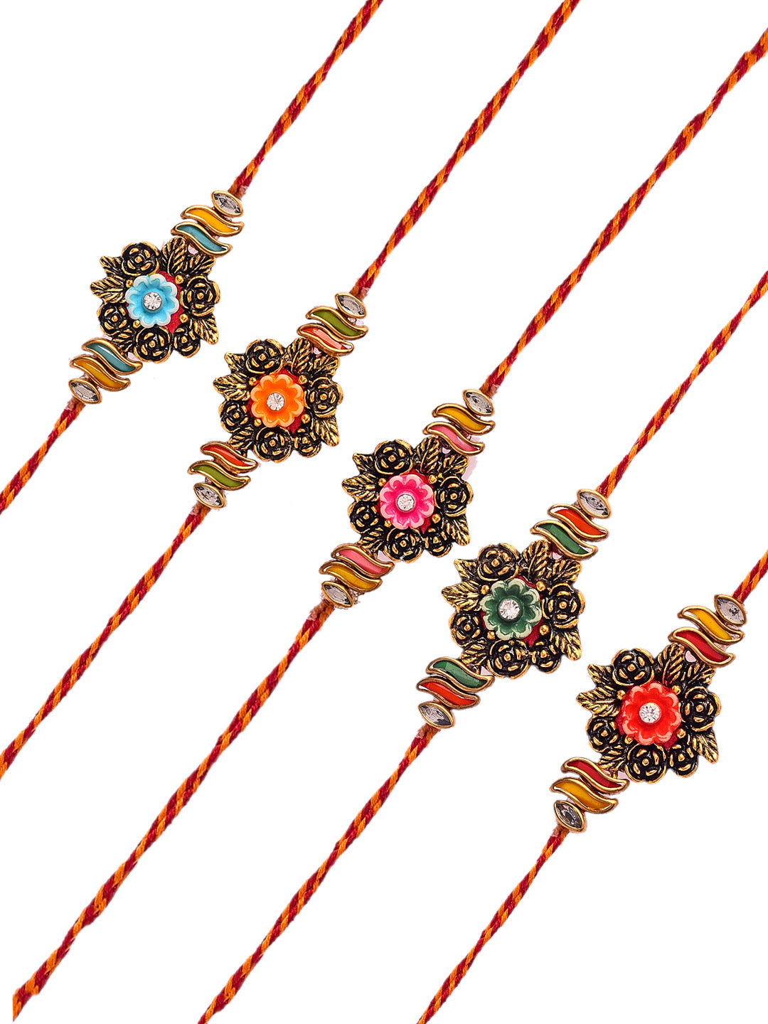 Set of 5 Floral Engraved Royal Rakhi - Only Rakhi (PST23101_5)