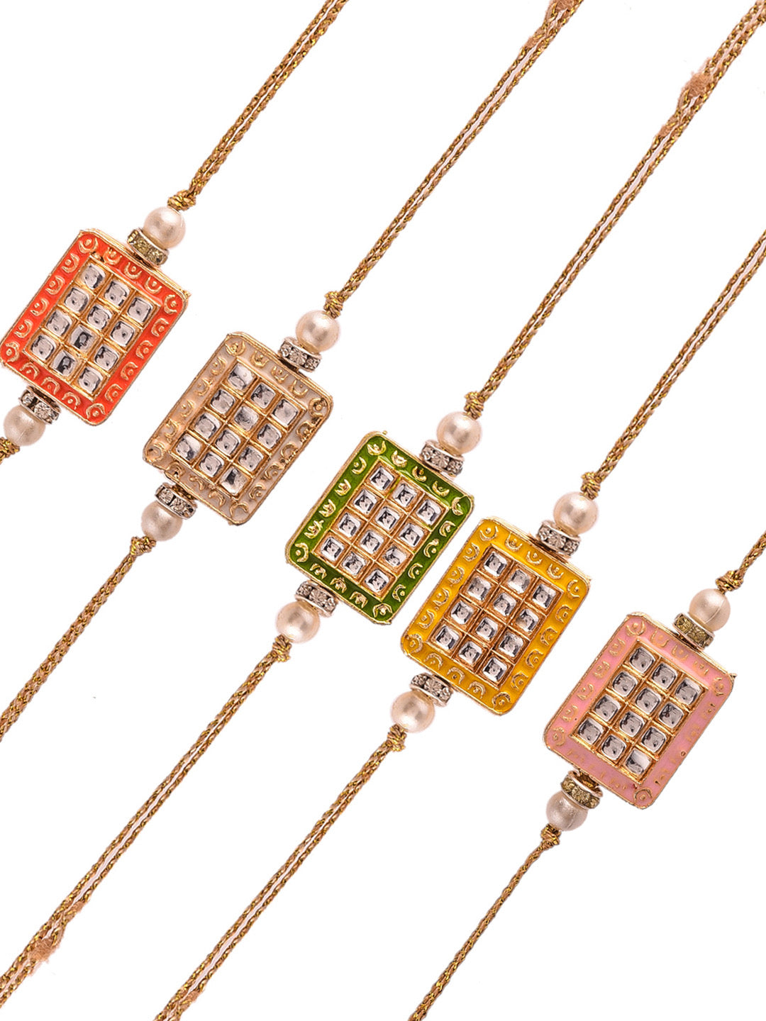 Set of 5 Ceramic & Kundan Enamled Exquisite Rakhi - Only Rakhi (PST23102_5)