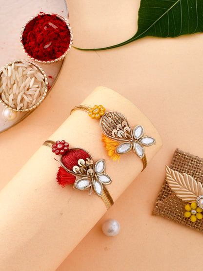 Embellished Kundan Sparkling Resham Rakhi Set of Two - Only Rakhi (PST2312_2)