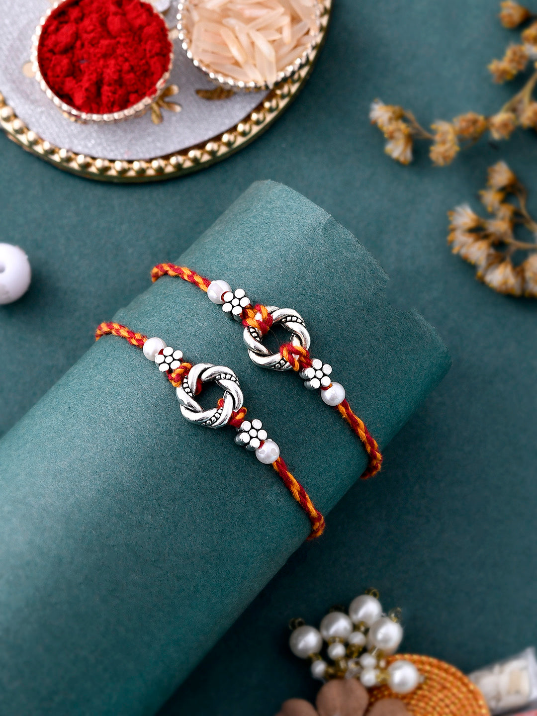 Set Of 2 Silver Engraved Braided Timeless Rakhi - Only Rakhi (PST2315_2)