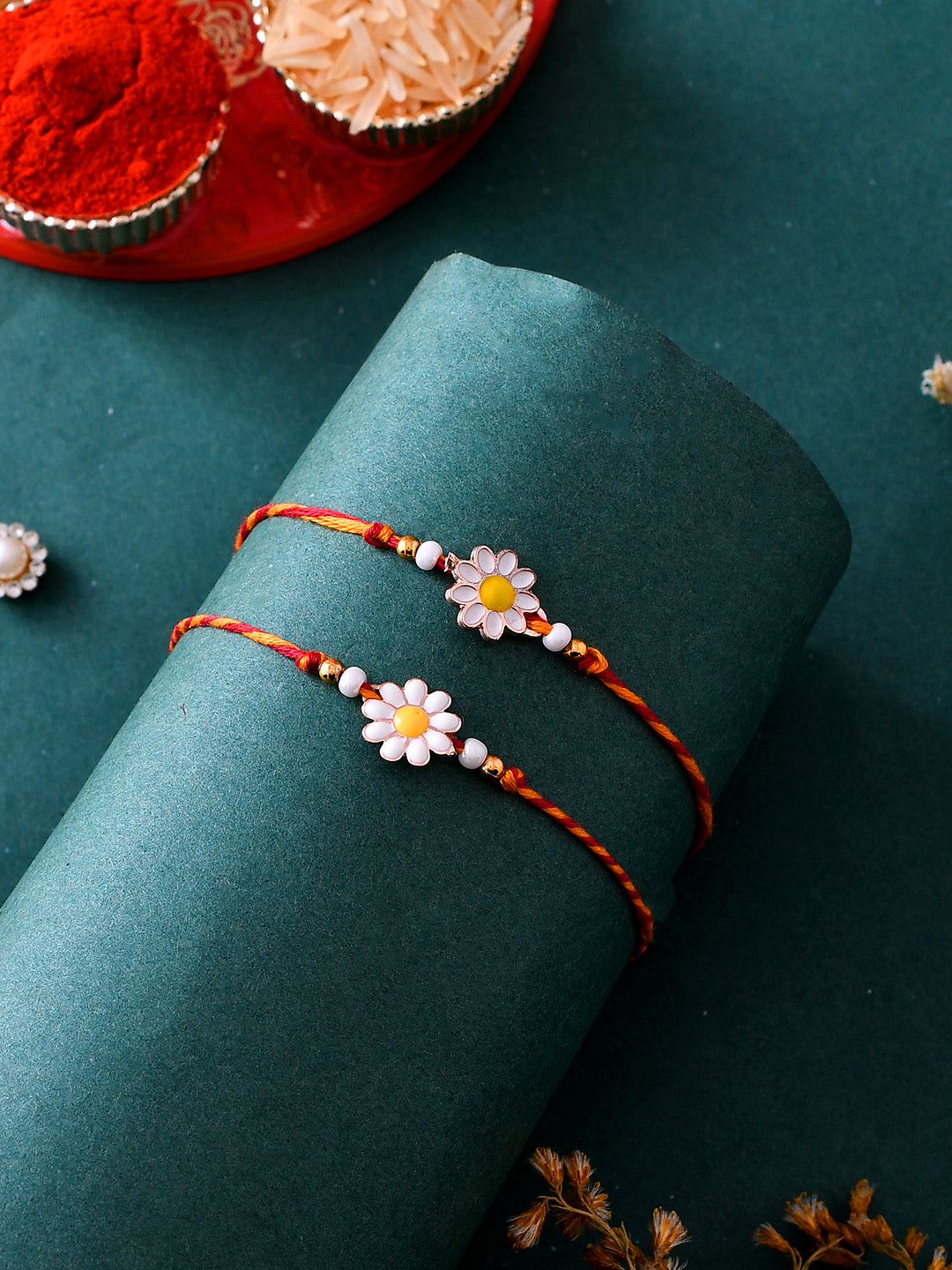 Set of 2 Flower Shape Rakhi - Only Rakhi (PST2317_2)