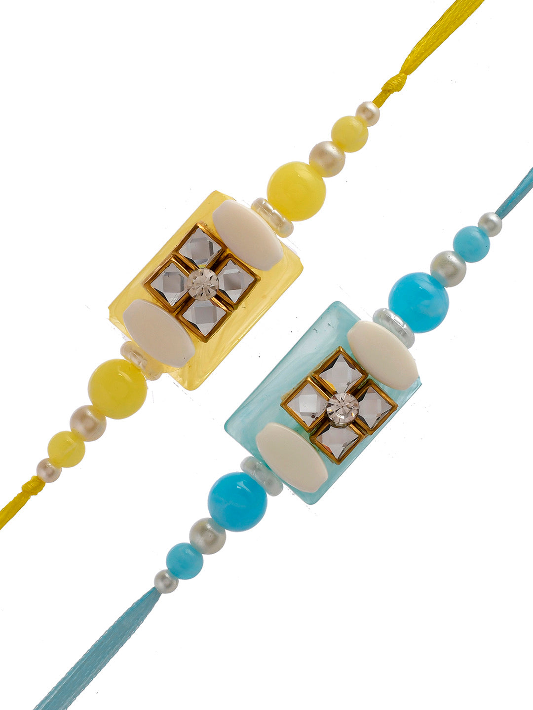 Set Of 2 Resin Handcrafted with Kundan Pastel Rakhi - Only Rakhi (PST2323_2)