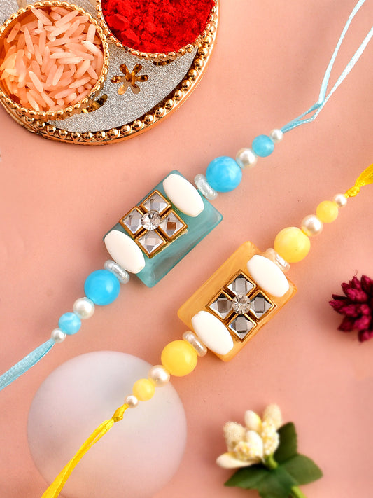 Set Of 2 Resin Handcrafted with Kundan Pastel Rakhi - Only Rakhi (PST2323_2)