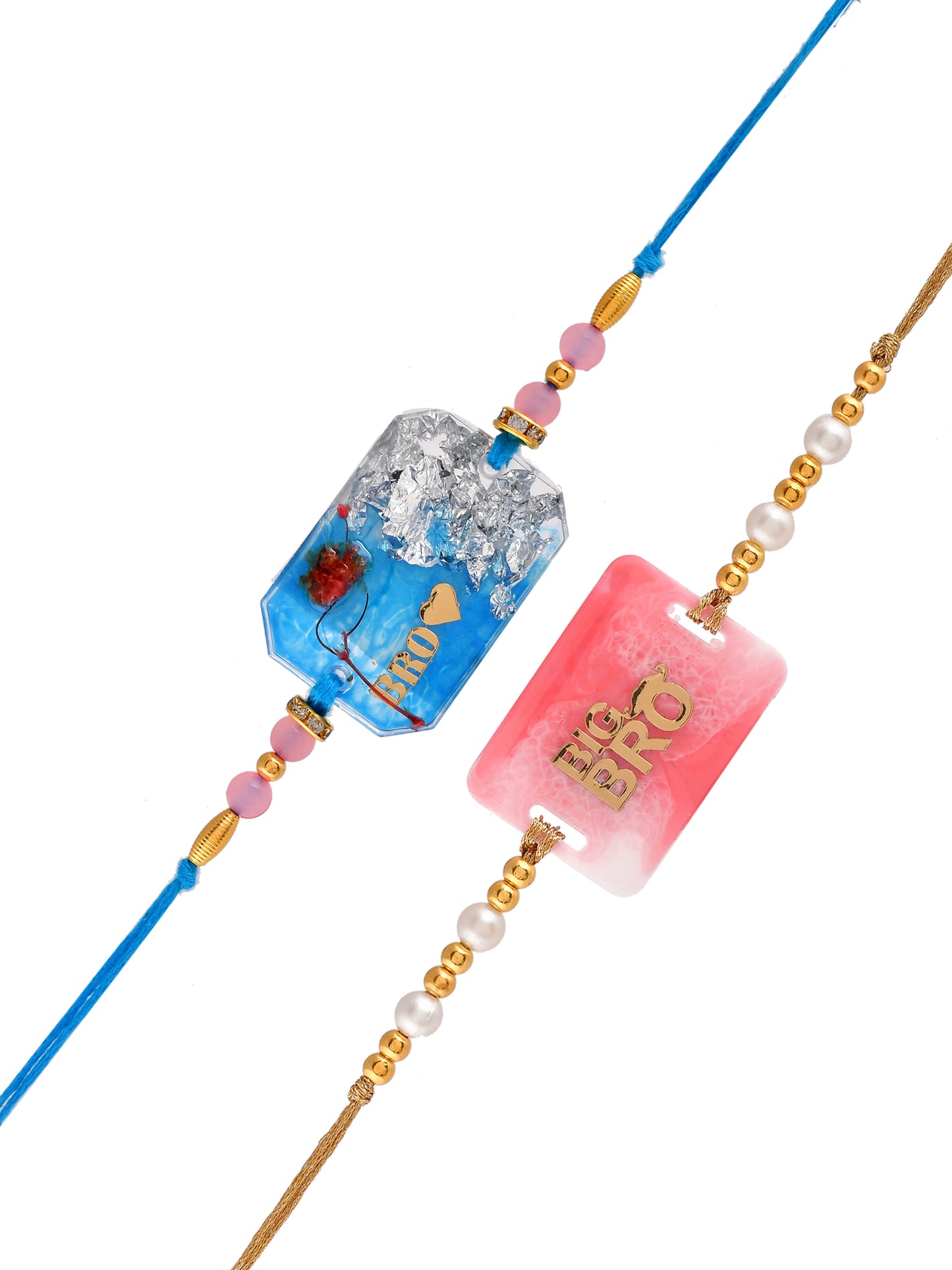 Set Of 2 Pink & Blue ‘Love Bro’ Beaded Resin Rakhi - Only Rakhi (PST2327_2)