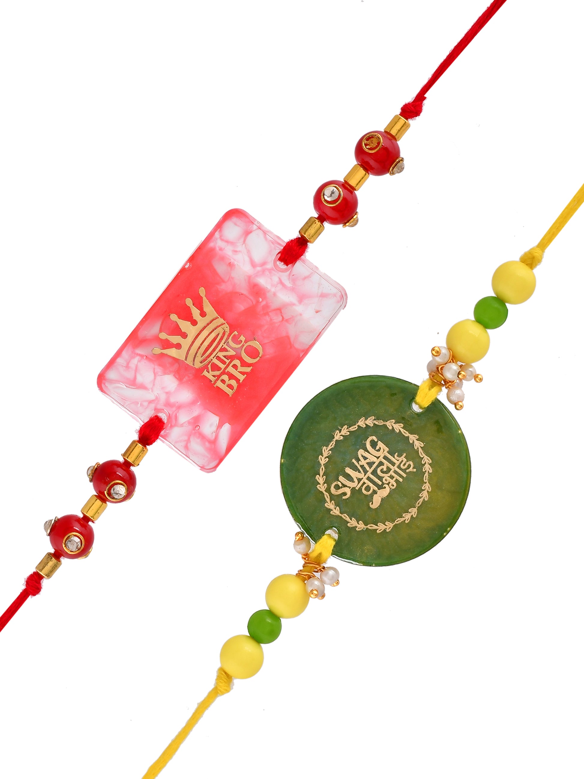 Set Of 2 Red & Green Designer Resin BRO Rakhi - Only Rakhi (PST2329_2)