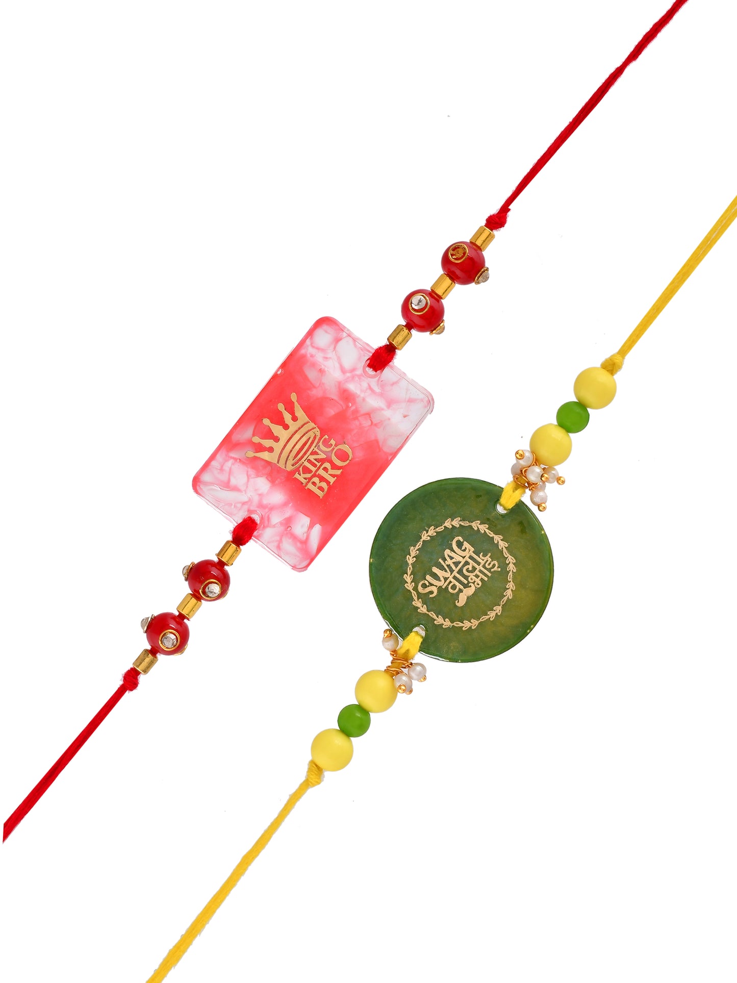 Set Of 2 Red & Green Designer Resin BRO Rakhi - Only Rakhi (PST2329_2)