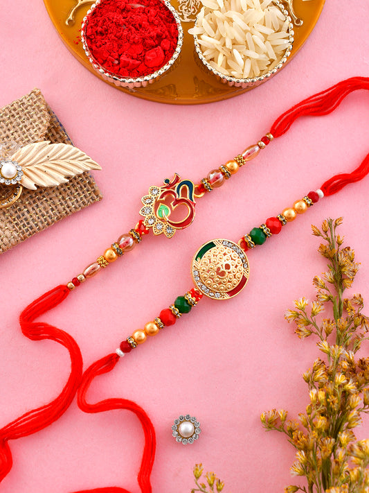 Set Of OM Enamled Kundan & Beads Rakhi - Only Rakhi (PST2334_2)