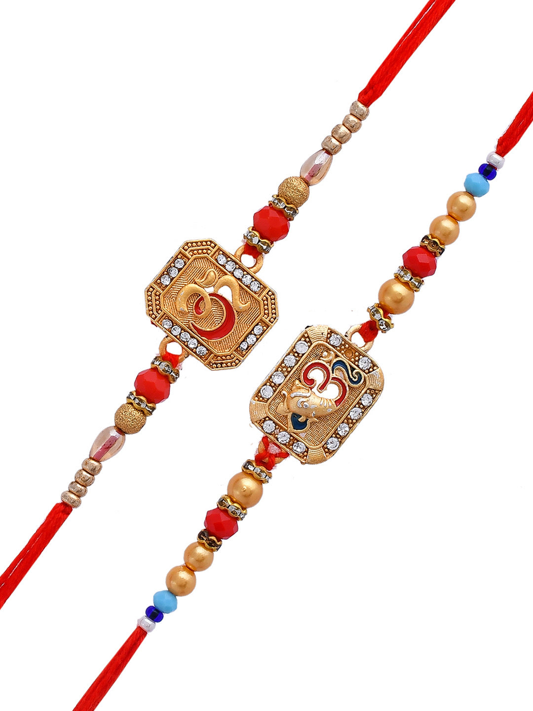 Set Of 2 Metal & Swarosvki Engraved Beaded OM Rakhi - Only Rakhi (PST2336_2)