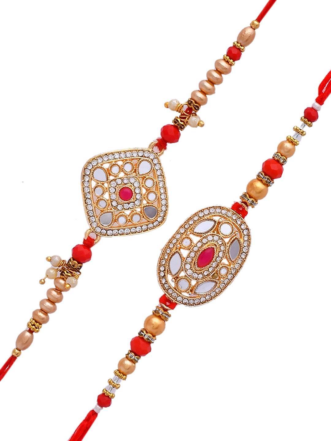 Set Of 2 Mirror Work Handcrafted Beautiful Scarlet Rakhi - Only Rakhi (PST2338_2)