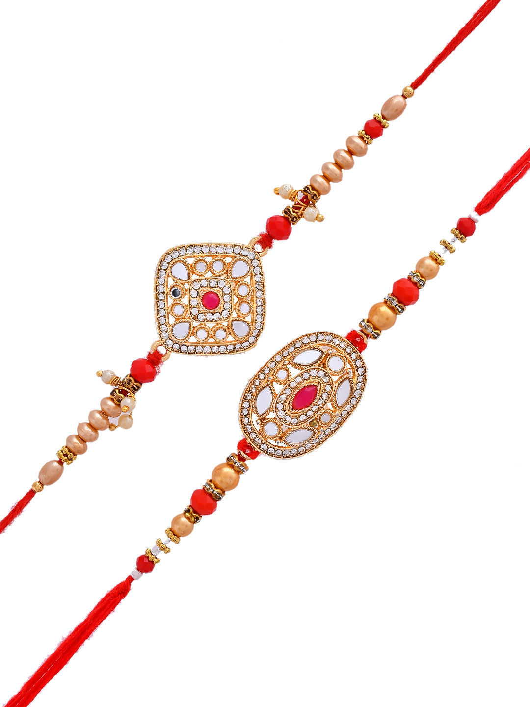 Set Of 2 Mirror Work Handcrafted Beautiful Scarlet Rakhi - Only Rakhi (PST2338_2)