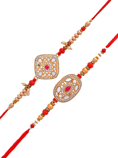 Set Of 2 Mirror Work Handcrafted Beautiful Scarlet Rakhi - Only Rakhi (PST2338_2)