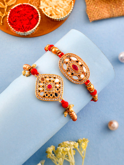 Set Of 2 Mirror Work Handcrafted Beautiful Scarlet Rakhi - Only Rakhi (PST2338_2)