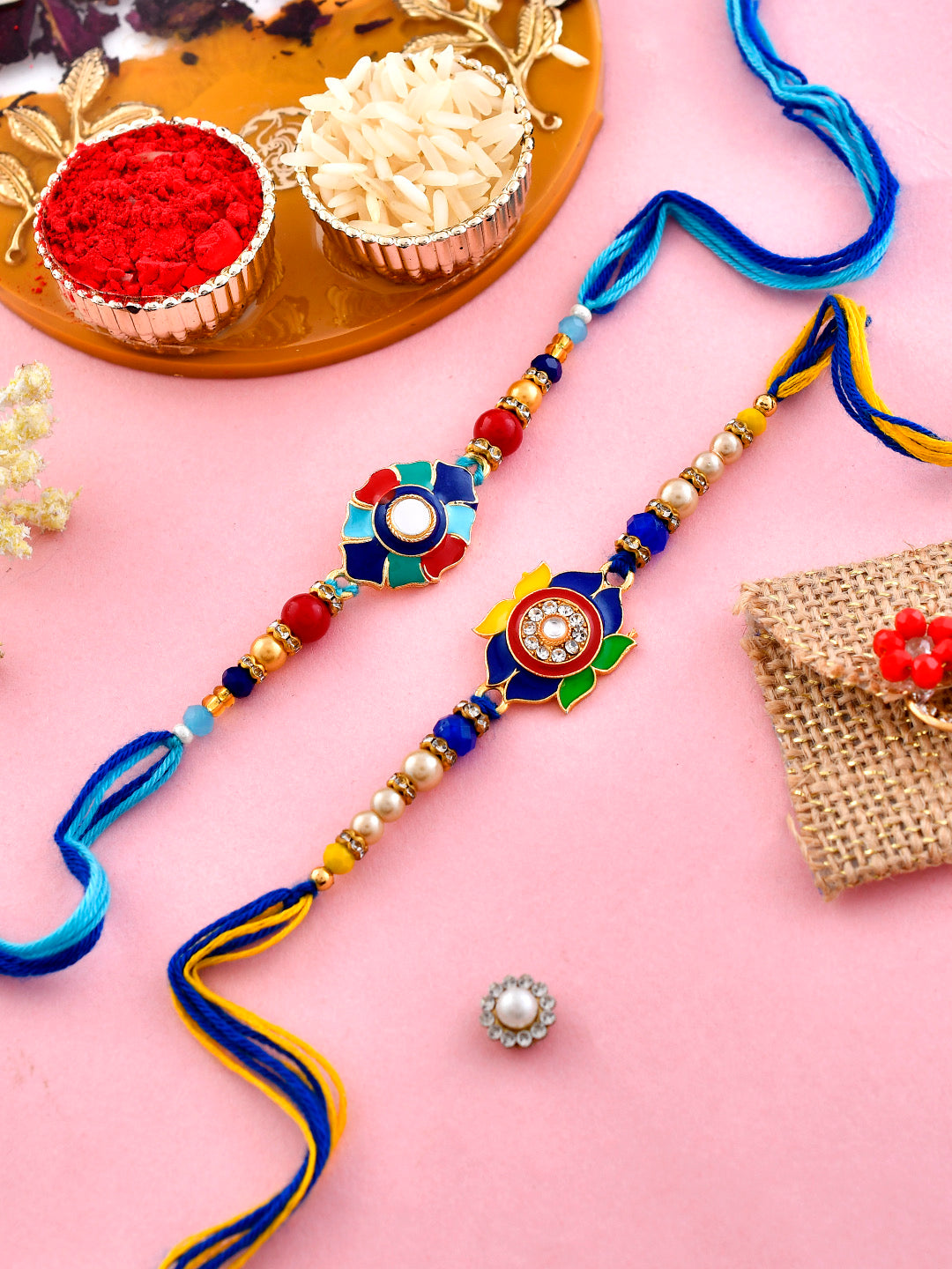 Set Of 2 Colorful Ceramic Enamled Beaded Rakhi - Only Rakhi (PST2344_2)
