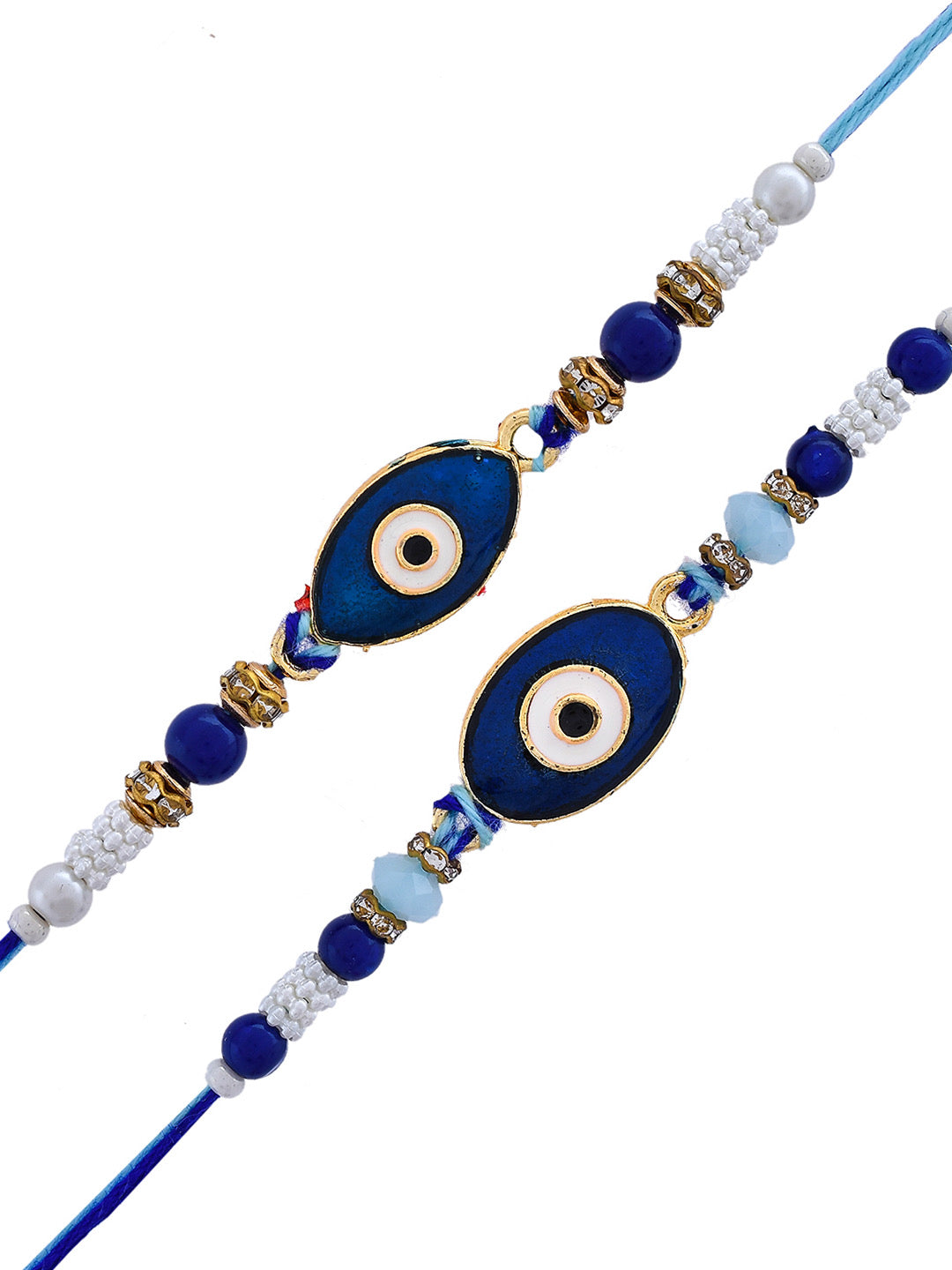 Set Of 2 Pearls & Beads Woven Indigo Evil Eye Rakhi - Only Rakhi (PST2345_2)