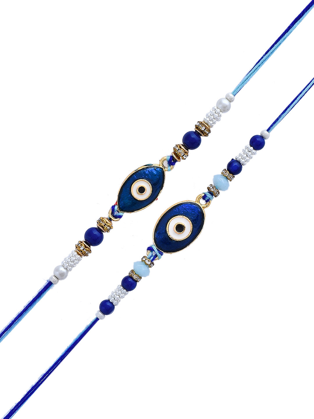 Set Of 2 Pearls & Beads Woven Indigo Evil Eye Rakhi - Only Rakhi (PST2345_2)