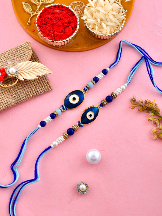 Set Of 2 Pearls & Beads Woven Indigo Evil Eye Rakhi - Only Rakhi (PST2345_2)