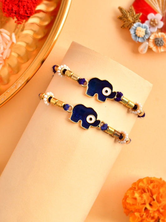 Ceramic Evil Eye Painted Elephant Rakhi  - Only Rakhi (PST2352_2)